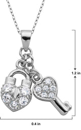 MORGAN & PAIGE .925 Sterling Silver Cubic Zirconia Lock-and-Key Pendant, 18" (0.52 cttw)