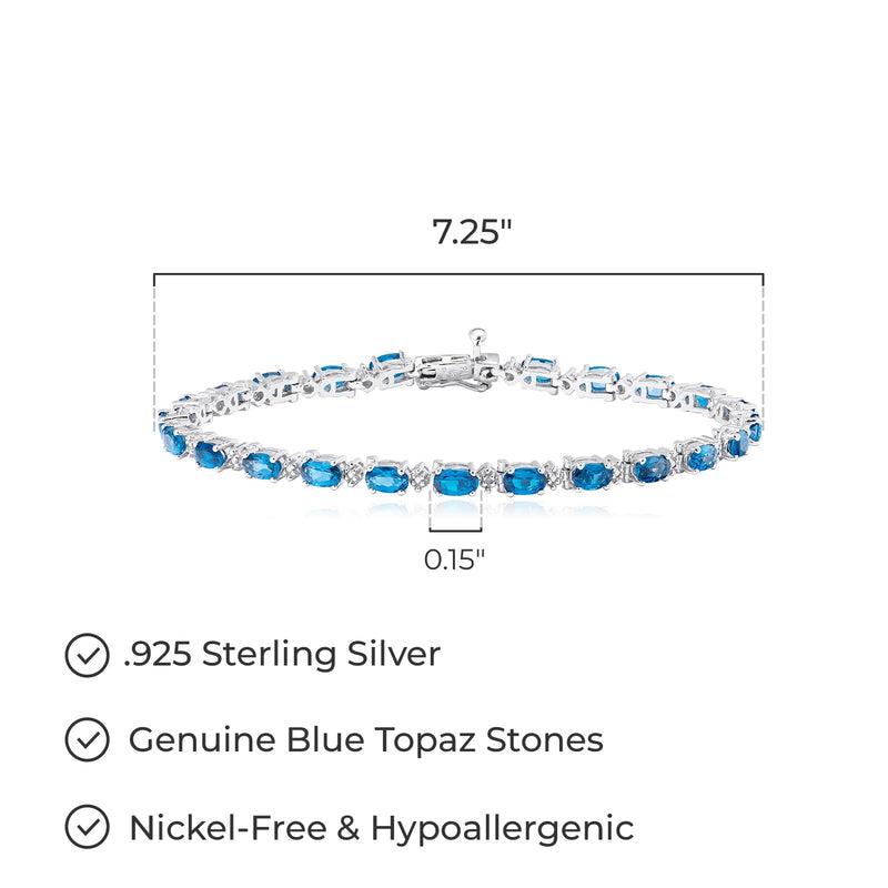 MORGAN & PAIGE .925 Sterling Silver Rhodium Plated Birthstone Tennis Bracelets for Women - Alternating Diamond and Oval Gemstone Bracelet, Secure Locking Clasp Birthday Gift Jewelry for Women 7.25"