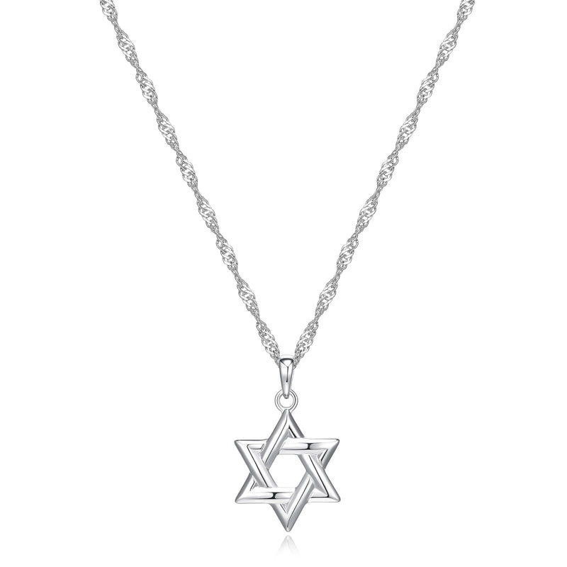 MORGAN & PAIGE .925 Sterling Silver Rhodium or 18K Yellow Gold Plated Star of David Necklace - Lightweight Pendant Necklace Silver Star Necklace, Dainty Necklace for Women, Jewish Gifts 18" Chain