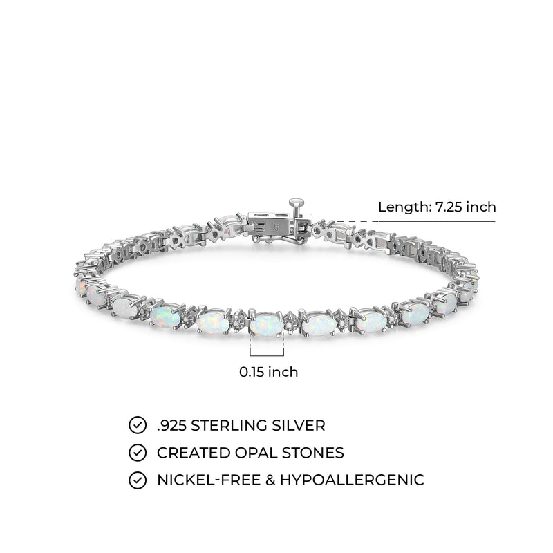 MORGAN & PAIGE .925 Sterling Silver Rhodium Plated Birthstone Tennis Bracelets for Women - Alternating Diamond and Oval Gemstone Bracelet, Secure Locking Clasp Birthday Gift Jewelry for Women 7.25"