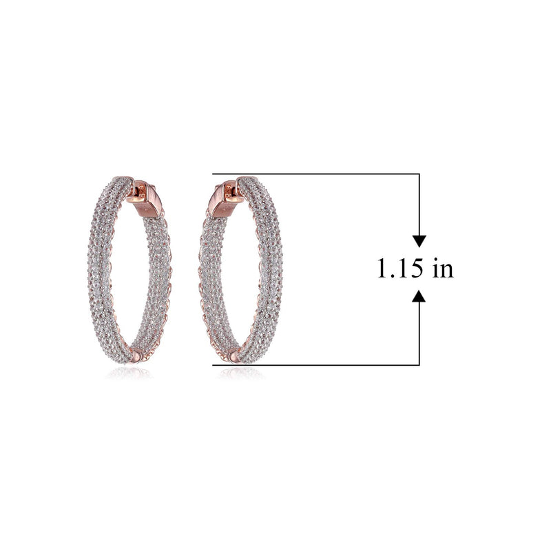 MORGAN & PAIGE 14K Rose Gold Plated Sterling Silver Created White Sapphire Circular Hoop Prong-Setting Earrings