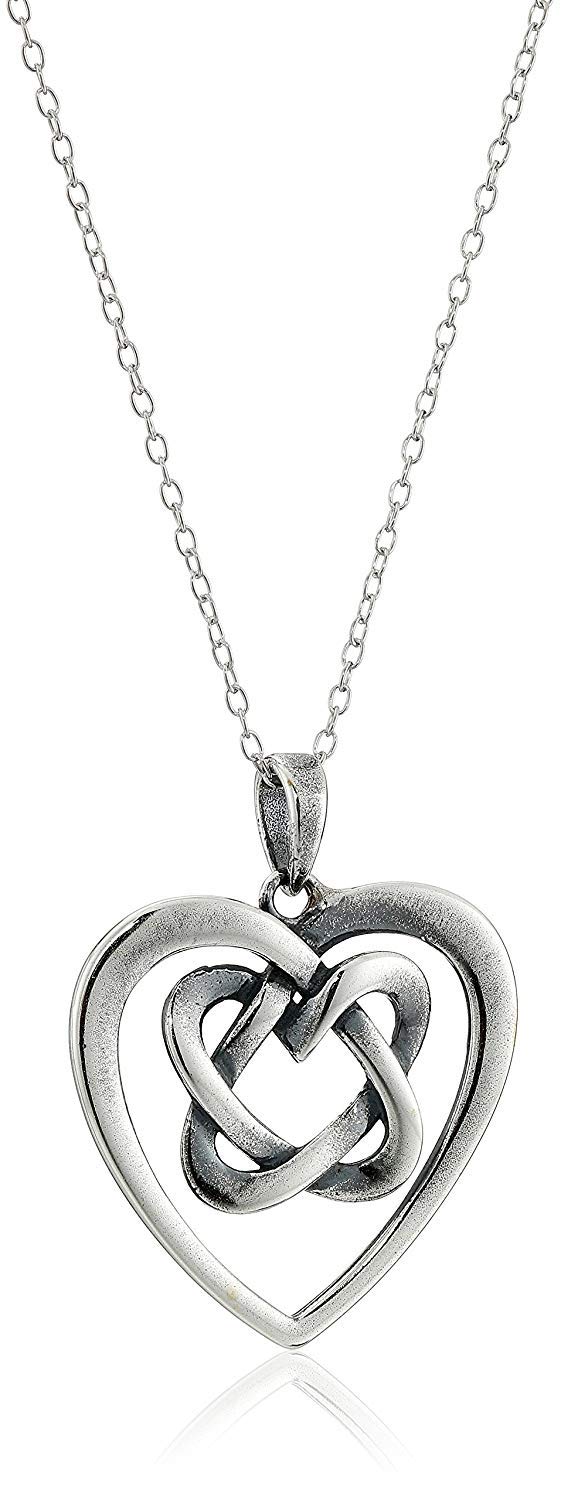 MORGAN & PAIGE Oxidized 925 Sterling Silver Celtic Knot Heart Pendant Necklace 18" Cable Chain