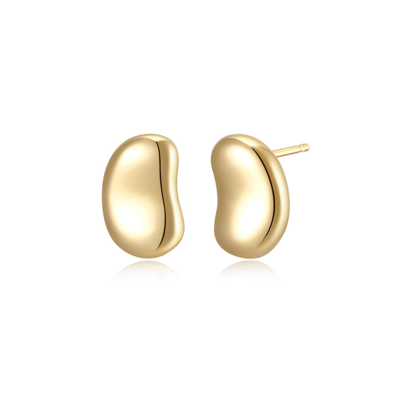 MORGAN & PAIGE Sterling Silver 12mm Bean Stud Earrings for Women, Choice of Plating, Rhodium / 18K Yellow Gold / 14K Rose Gold