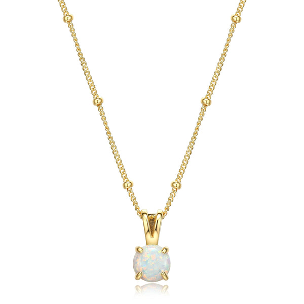 MORGAN & PAIGE .925 Sterling Silver 18K Yellow or 14k Rose Gold Plated Created Opal Pendant Station Necklace for Women, Hypoallergenic Sterling Silver Necklace for Women, Dainty Jewelry for Her 18"