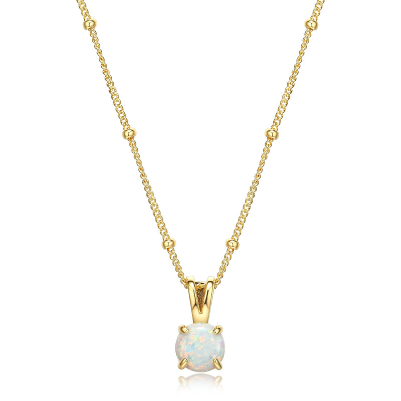 MORGAN & PAIGE .925 Sterling Silver 18K Yellow or 14k Rose Gold Plated Created Opal Pendant Station Necklace for Women, Hypoallergenic Sterling Silver Necklace for Women, Dainty Jewelry for Her 18"