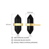 MORGAN & PAIGE Healing Crystal Quartz Stud Earrings for Women - 18K Yellow Gold Plated Sterling Silver Chakra Point, Hexagonal Points Stone