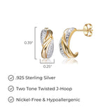 MORGAN & PAIGE 14k Yellow Gold Plated Sterling Silver Two Tone Twisted J-Hoop Earrings