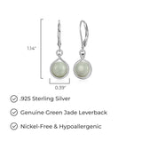 MORGAN & PAIGE .925 Sterling Silver Genuine Green Jade Bezel Set Round Leverback 1-1/8" Drop Earrings