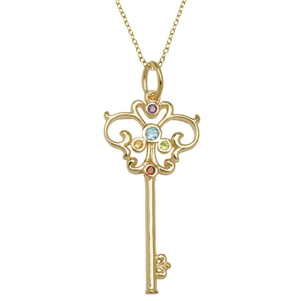 MORGAN & PAIGE 18K Yellow Gold Plated .925 Sterling Silver Genuine Multi Gemstone Key Pendant Necklace, 18"