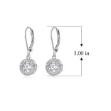 MORGAN & PAIGE Round Halo Drop Earrings for Women - 925 Sterling Silver, Premium Rhodium Plated with Dancing Solitaire Cubic Zirconia - Lightweight, Small Dangle Earring Design