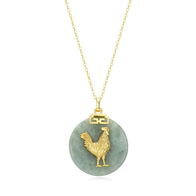 18K Gold-Plated Sterling Silver Chinese Zodiac Sign Pendant Necklace for Women - Hypoallergenic Jade Zodiac Year Pendant with 18-inch Chain - Genuine Green Jade Jewelry