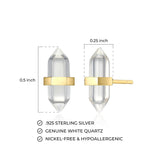 MORGAN & PAIGE Healing Crystal Quartz Stud Earrings for Women - 18K Yellow Gold Plated Sterling Silver Chakra Point, Hexagonal Points Stone