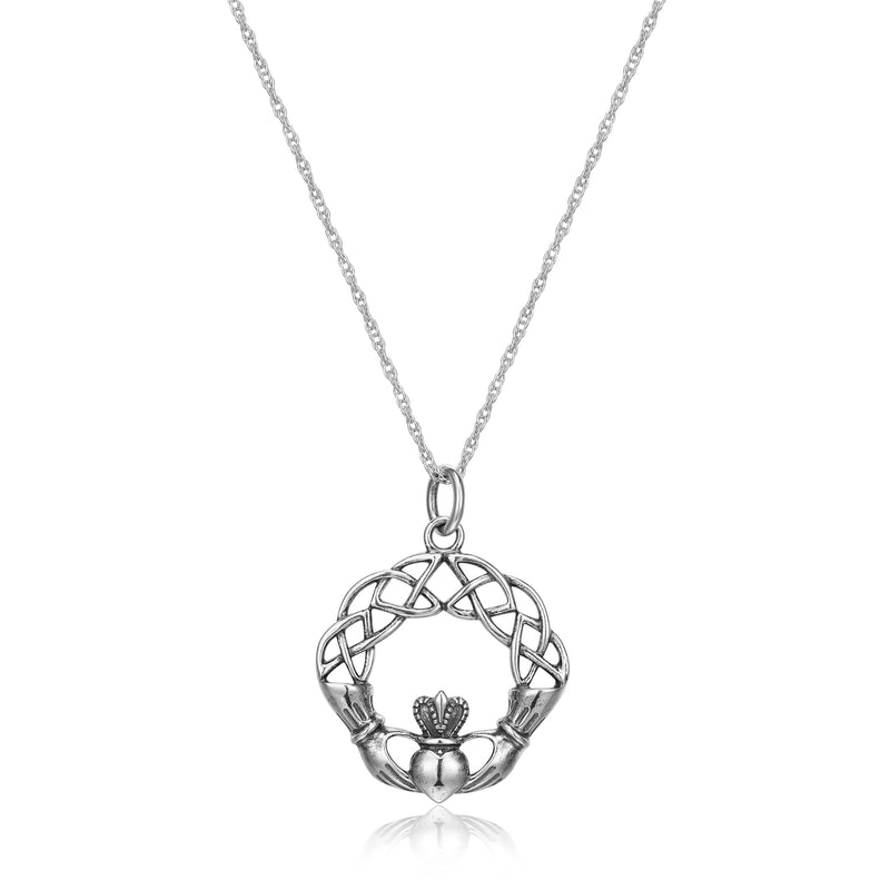 MORGAN & PAIGE Oxidized 925 Sterling Silver Celtic Claddagh Crown, Cross or Celtic Knot Pendant Necklace, 18"