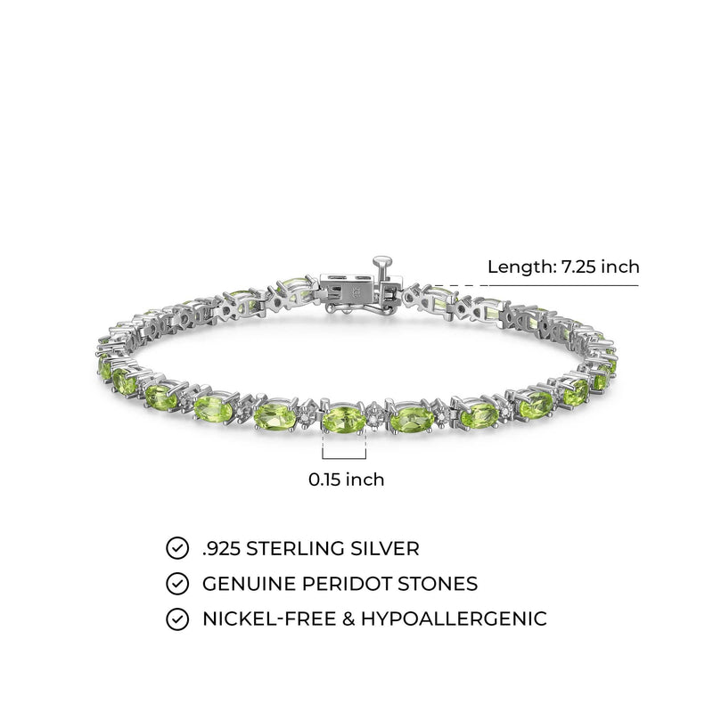 MORGAN & PAIGE .925 Sterling Silver Rhodium Plated Birthstone Tennis Bracelets for Women - Alternating Diamond and Oval Gemstone Bracelet, Secure Locking Clasp Birthday Gift Jewelry for Women 7.25"