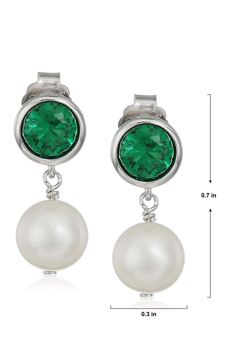 MORGAN & PAIGE 925 Sterling Silver Bezel-Set Gemstone Birthstone and 8mm White Freshwater Cultured Pearl Post Drop Earrings