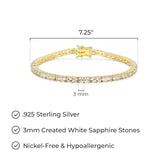 MORGAN & PAIGE 18k Yellow Gold Plated .925 Sterling Silver 3mm Tennis Bracelet for Women, 7.25" with Round Cut Birthstones