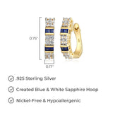 MORGAN & PAIGE 18K Yellow Gold Plated .925 Sterling Silver Square-Cut Created Blue and White Sapphire Hinged 3/4" Hoop Earrings