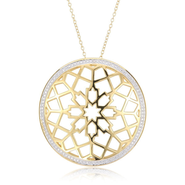 MORGAN & PAIGE 18k Yellow Gold Plated 925 Sterling Silver Two Tone Filigree Openwork Medallion Pendant Necklace, 18"