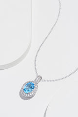 MORGAN & PAIGE 925 Sterling Silver December Birthstone Genuine Sky Blue Topaz and White Topaz Halo or Double Halo Pendant Necklace, 18"