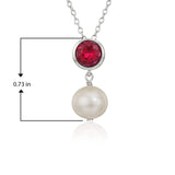 MORGAN & PAIGE .925 Sterling Silver Rhodium Plated Birthstone Necklace - Elegant Freshwater Cultured Pearl Necklace and Gemstone Necklace, Bezel-Set Pearl Drop Necklaces for Women Jewelry 18"