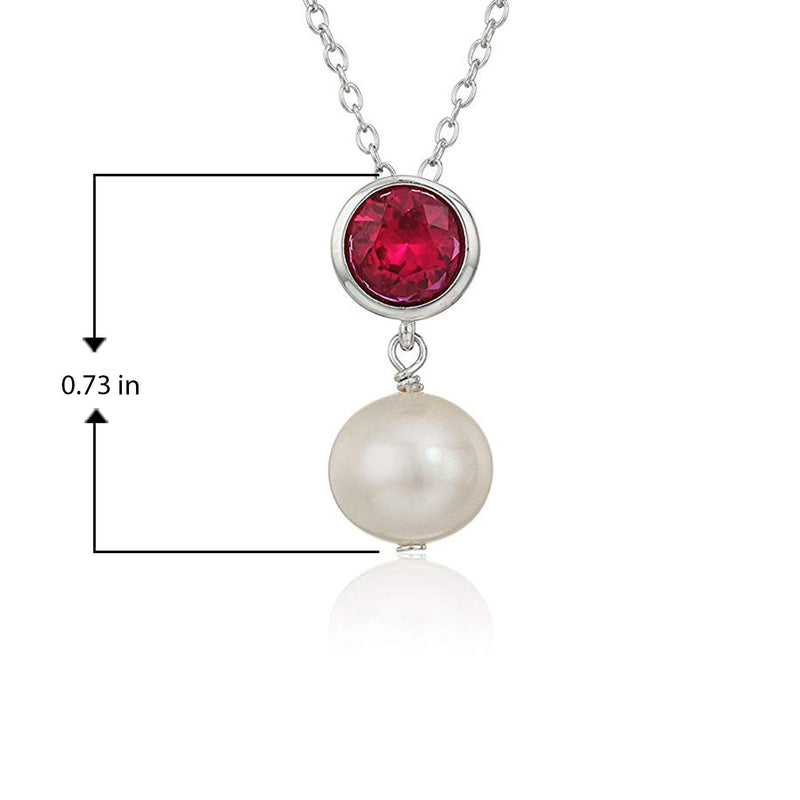 MORGAN & PAIGE .925 Sterling Silver Rhodium Plated Birthstone Necklace - Elegant Freshwater Cultured Pearl Necklace and Gemstone Necklace, Bezel-Set Pearl Drop Necklaces for Women Jewelry 18"