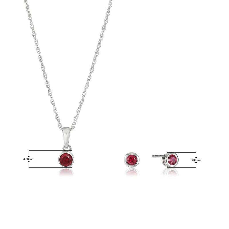 Dainty 925 Sterling Silver Gemstone Birthstone Petite Stud Earrings and 16" Pendant Necklace Jewelry Set