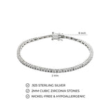 MORGAN & PAIGE 925 Sterling Silver Tennis Bracelet with Cubic Zirconia in Platinum, Yellow Gold, or Rose Gold Plated Finishes; Hypoallergenic Tarnish-Free, Silver Bracelet for Women,7.25 or 8 inch