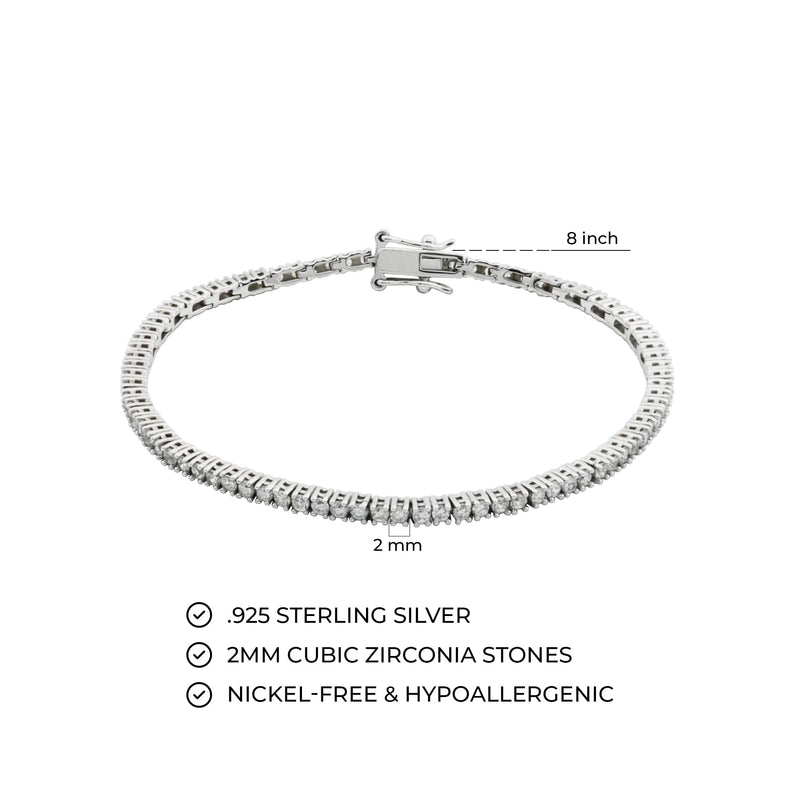 MORGAN & PAIGE 925 Sterling Silver Tennis Bracelet with Cubic Zirconia in Platinum, Yellow Gold, or Rose Gold Plated Finishes; Hypoallergenic Tarnish-Free, Silver Bracelet for Women,7.25 or 8 inch