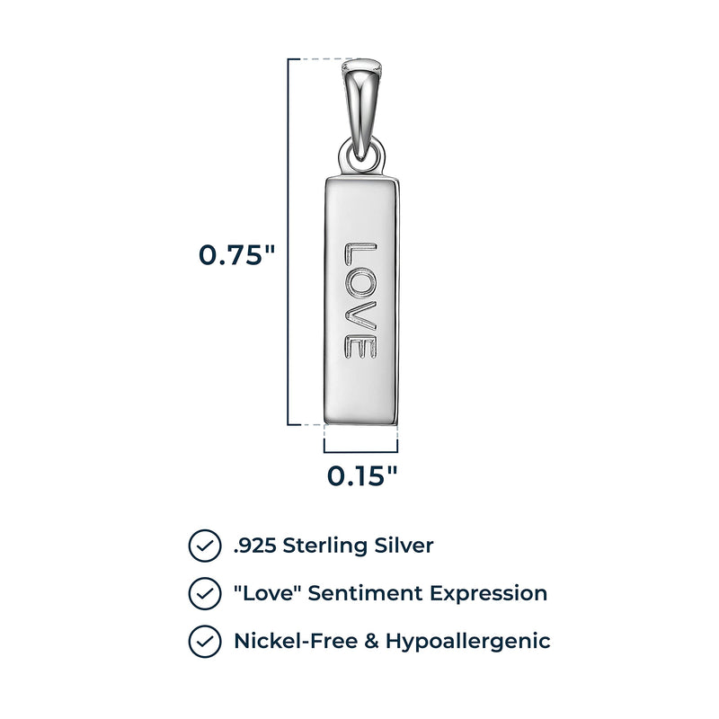 MORGAN & PAIGE .925 Sterling Silver Rhodium Plated Vertical Bar Sentiment Pendant Necklace - Lightweight Dainty Necklace for Women Sterling Silver Necklace, Jewelry Gifts 18" Rope Chain