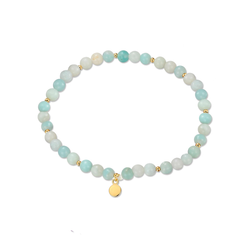 MORGAN & PAIGE Bronze 18k Yellow Gold Plated Genuine Gemstones Stretch Bracelet - Dainty Gold Beaded Bracelets for Women, 4mm Gemstone Beads, Adjustable 6.5 Inch Stretch Bracelets for Women