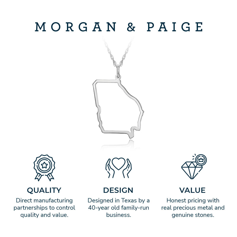 MORGAN & PAIGE .925 Sterling Silver Rhodium Plated US Home States Outline Map Pendant Necklaces for Women - Long Distance Friendship Dainty Hypoallergenic Sterling Silver Necklace for Women 18 inch