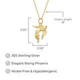 MORGAN & PAIGE 18k Yellow Gold Plated 925 Sterling Silver Openwork Rising Phoenix Pendant Necklace With 18" Cable Chain