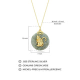 18K Gold-Plated Sterling Silver Chinese Zodiac Sign Pendant Necklace for Women - Hypoallergenic Jade Zodiac Year Pendant with 18-inch Chain - Genuine Green Jade Jewelry