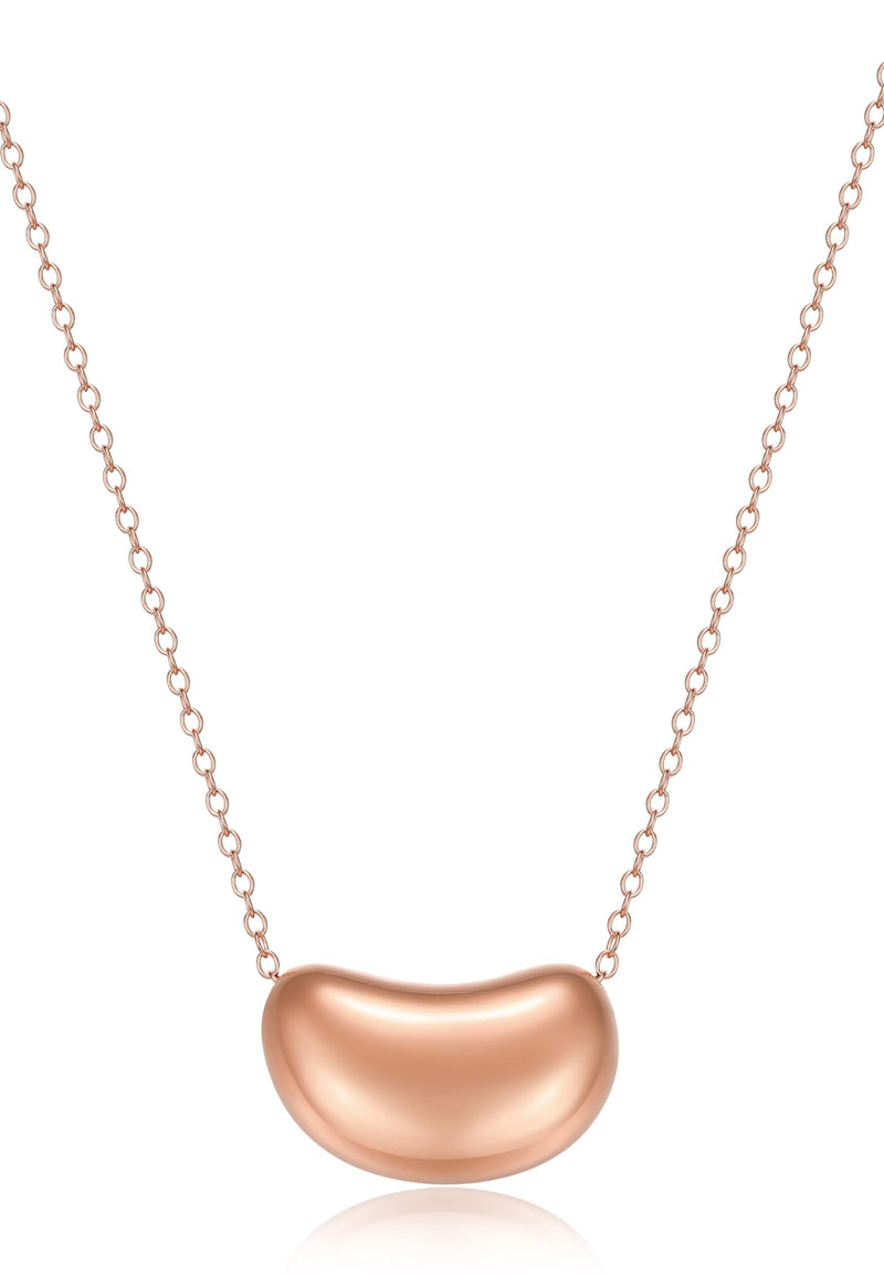 MORGAN & PAIGE .925 Sterling Silver Rhodium Plated, 14K Rose Gold or 18K Yellow Gold Necklaces for Women, Bean Shape Pendant Design Sterling Silver Necklace for Women, Classic Charm Jewelry 18 inch