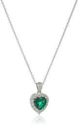 MORGAN & PAIGE Platinum-Plated .925 Sterling Silver Gemstone 1/2" Heart Pendant with White Topaz Halo on 18" Chain - Choice of Birthstone Colors