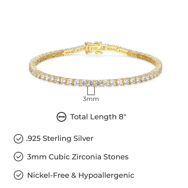 MORGAN & PAIGE 925 Sterling Silver Tennis Bracelet with Cubic Zirconia in Platinum, Yellow Gold, or Rose Gold Plated Finishes; Hypoallergenic Tarnish-Free, Silver Bracelet for Women,7.25 or 8 inch