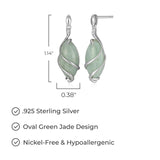 MORGAN & PAIGE .925 Sterling Silver Rhodium Plated Genuine Green Jade Necklace or Jade Earrings for Women - Wire-Wrapped Marquise Cut with Diamond Accents, Hypoallergenic Silver Jewelry Elegant Gifts