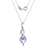 MORGAN & PAIGE Sterling Silver Created White Sapphire and Genuine Swiss Blue Topaz Pendant Necklace, 18"