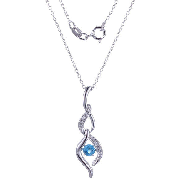 MORGAN & PAIGE Sterling Silver Created White Sapphire and Genuine Swiss Blue Topaz Pendant Necklace, 18"