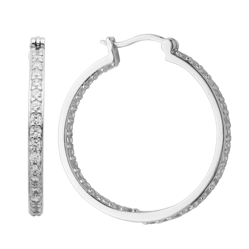 MORGAN & PAIGE 925 Sterling Silver Cubic Zirconia Inside Out Pave Hoop Earrings, 1.3"