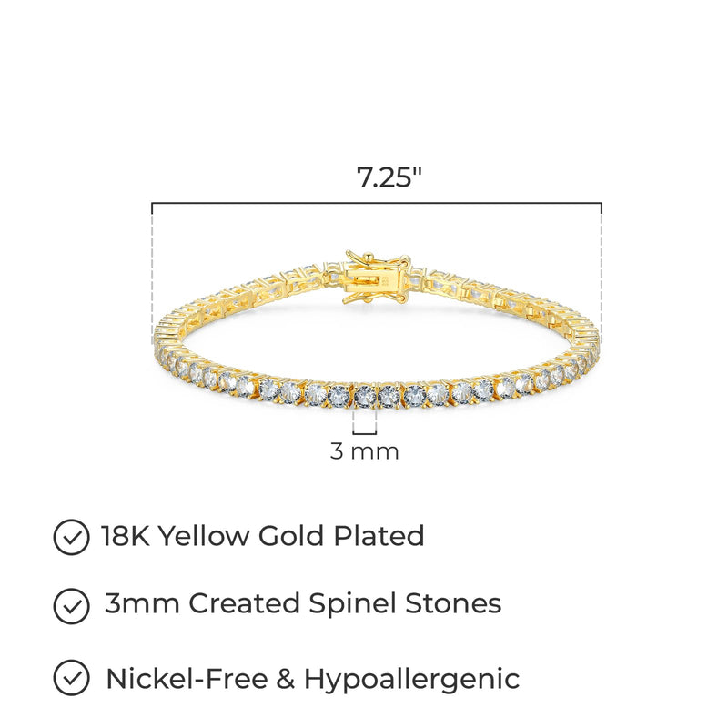 MORGAN & PAIGE 18k Yellow Gold Plated .925 Sterling Silver 3mm Tennis Bracelet for Women, 7.25" with Round Cut Birthstones