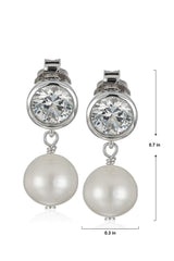 MORGAN & PAIGE 925 Sterling Silver Bezel-Set Gemstone Birthstone and 8mm White Freshwater Cultured Pearl Post Drop Earrings