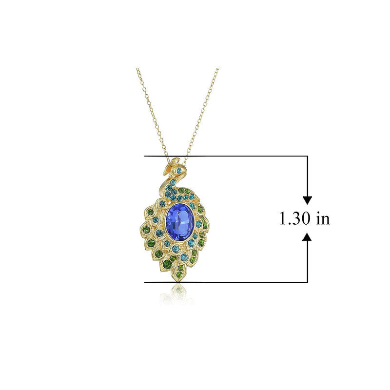 MORGAN & PAIGE 18K Yellow Gold Plated Sterling Silver Blue and Green Peacock Pendant Necklace Made with Crystal (18")