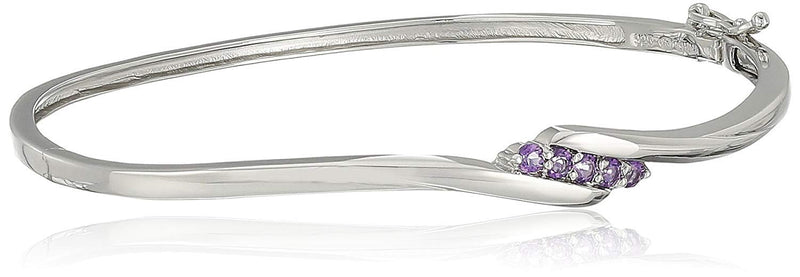 .925 Sterling Silver Gemstone 5-Stone Diagonal Bypass-Set 7" Bangle Bracelet - Choice of Birthstone Colors