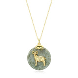 18K Gold-Plated Sterling Silver Chinese Zodiac Sign Pendant Necklace for Women - Hypoallergenic Jade Zodiac Year Pendant with 18-inch Chain - Genuine Green Jade Jewelry