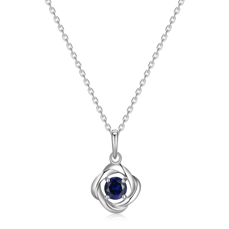 MORGAN & PAIGE Gemstone Lab-Created Birthstone Pendant Love Knot Necklace Featuring Rhodium-Plated Sterling Silver with Faceted Cable Chain, Love Knot Necklace, Birthstone Necklaces for Women