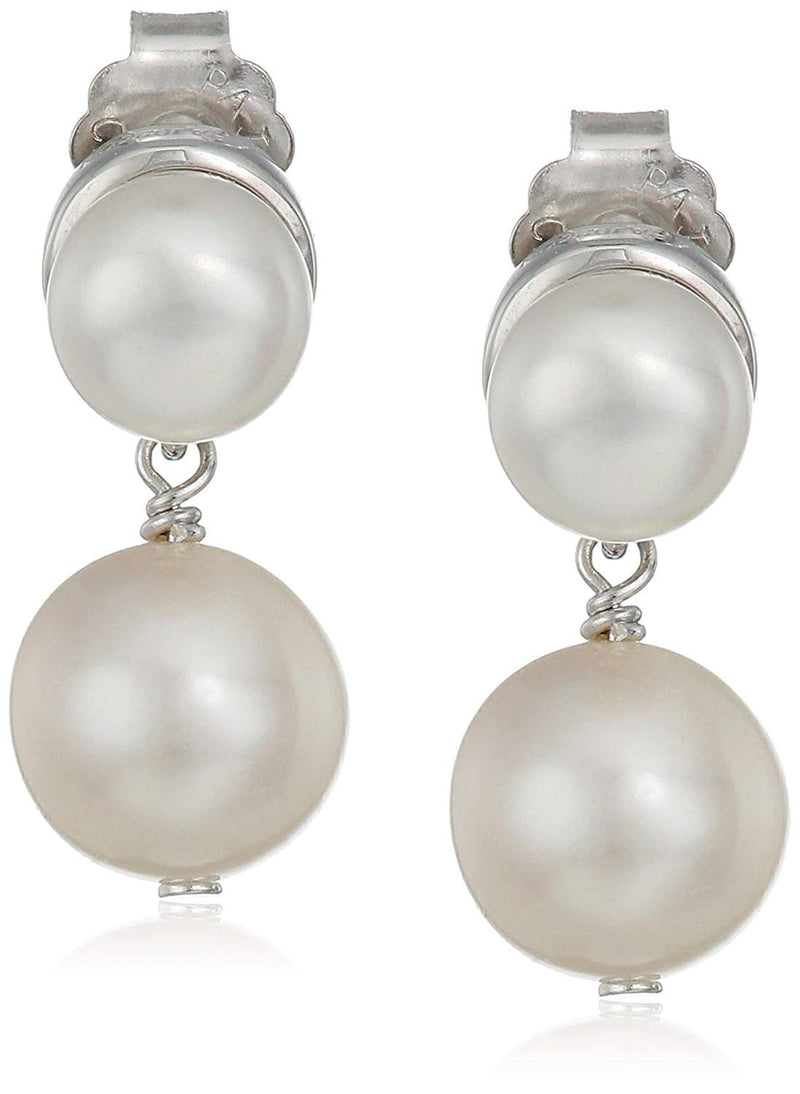 MORGAN & PAIGE 925 Sterling Silver Bezel-Set Gemstone Birthstone and 8mm White Freshwater Cultured Pearl Post Drop Earrings