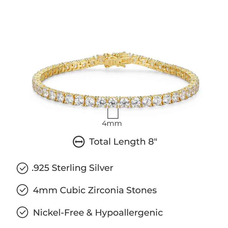 MORGAN & PAIGE 925 Sterling Silver Tennis Bracelet with Cubic Zirconia in Platinum, Yellow Gold, or Rose Gold Plated Finishes; Hypoallergenic Tarnish-Free, Silver Bracelet for Women,7.25 or 8 inch