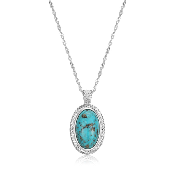 MORGAN & PAIGE 925 Sterling Silver Synthetic Turquoise Oval Pendant Necklace, 18"