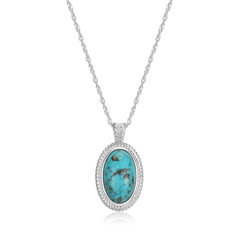 MORGAN & PAIGE 925 Sterling Silver Synthetic Turquoise Oval Pendant Necklace, 18"